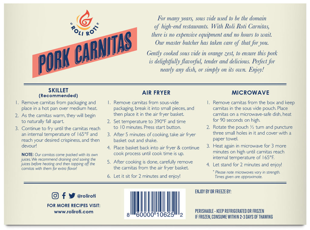 Back of Package Pork Carnitas