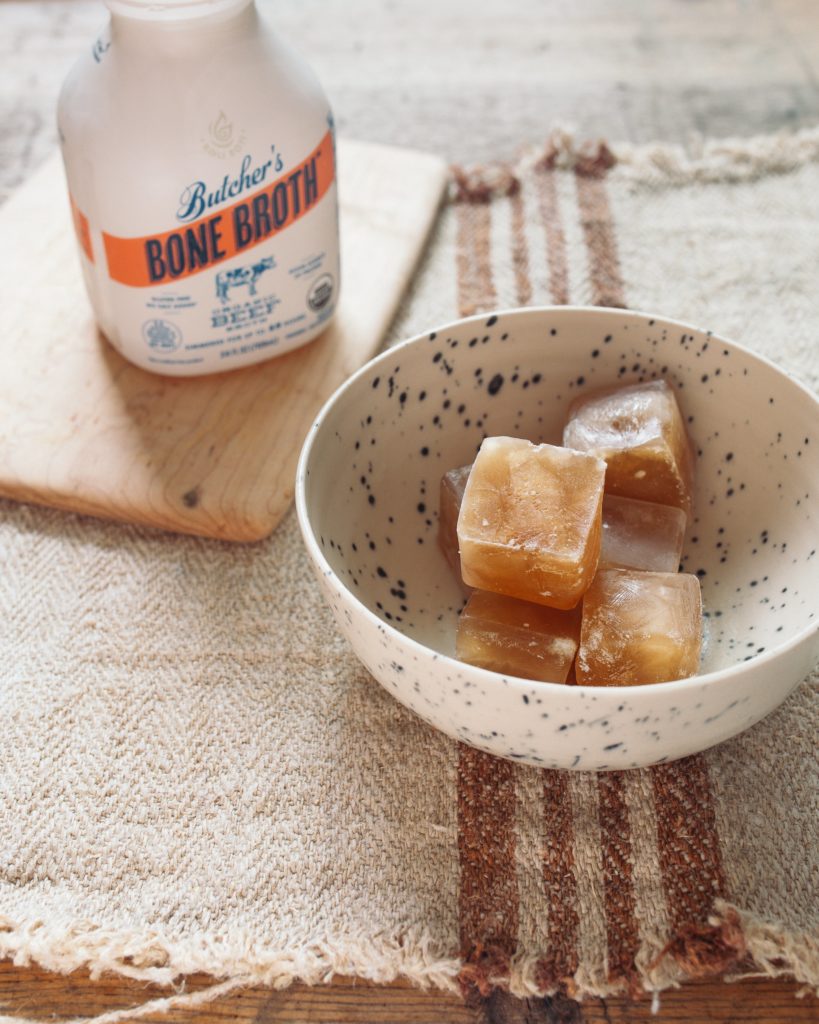 Bone Broth Ice Cubes in a bowl for future use